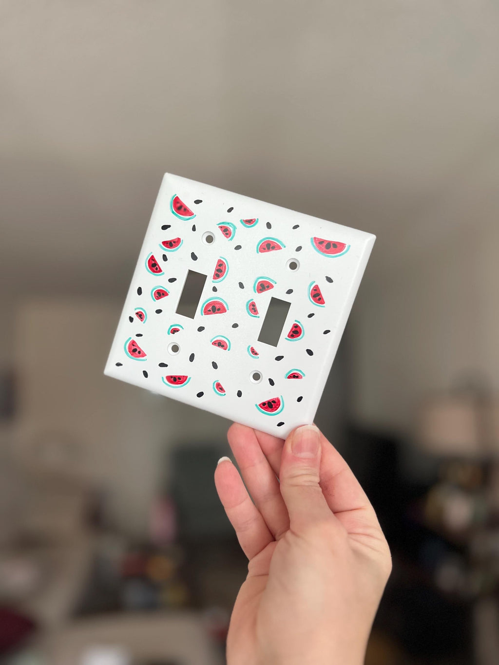 Hand Painted Watermelon Light Switch Plate Cover, Kitchen Wall Art