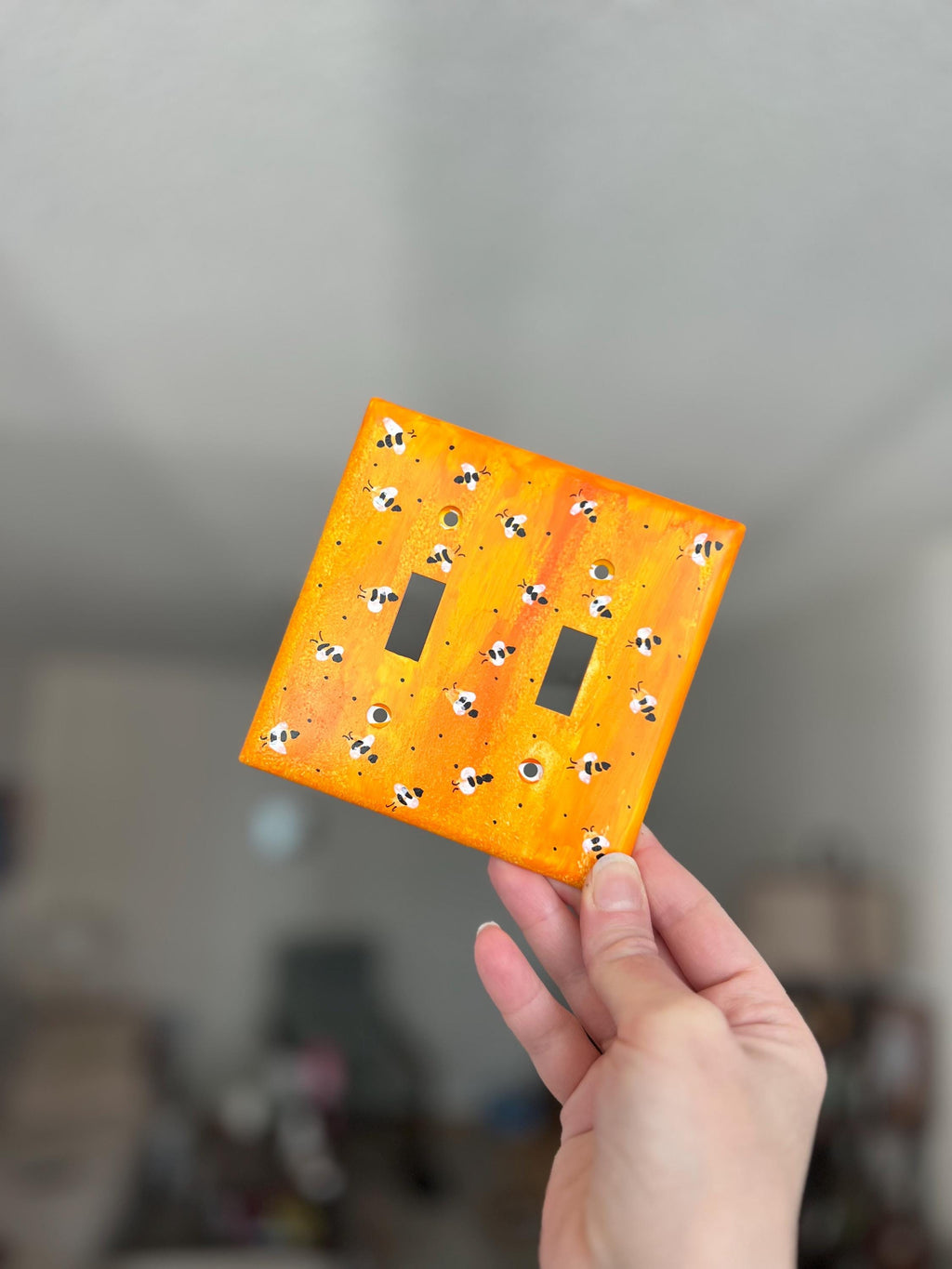 Hand-Painted Yellow Bee Pattern Light Switch Plates, Bumblebee Kitchen Decor, Outlet Cover Wall Art