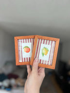 Mini Framed Watercolor Paintings: Rose, Lemon, Orange, UFOs, Striped Fabric Back