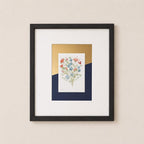 Original Matted Floral Watercolor Paintings, Hand Painted Flowers, Colorful Metallic Background, 8x10" Mat