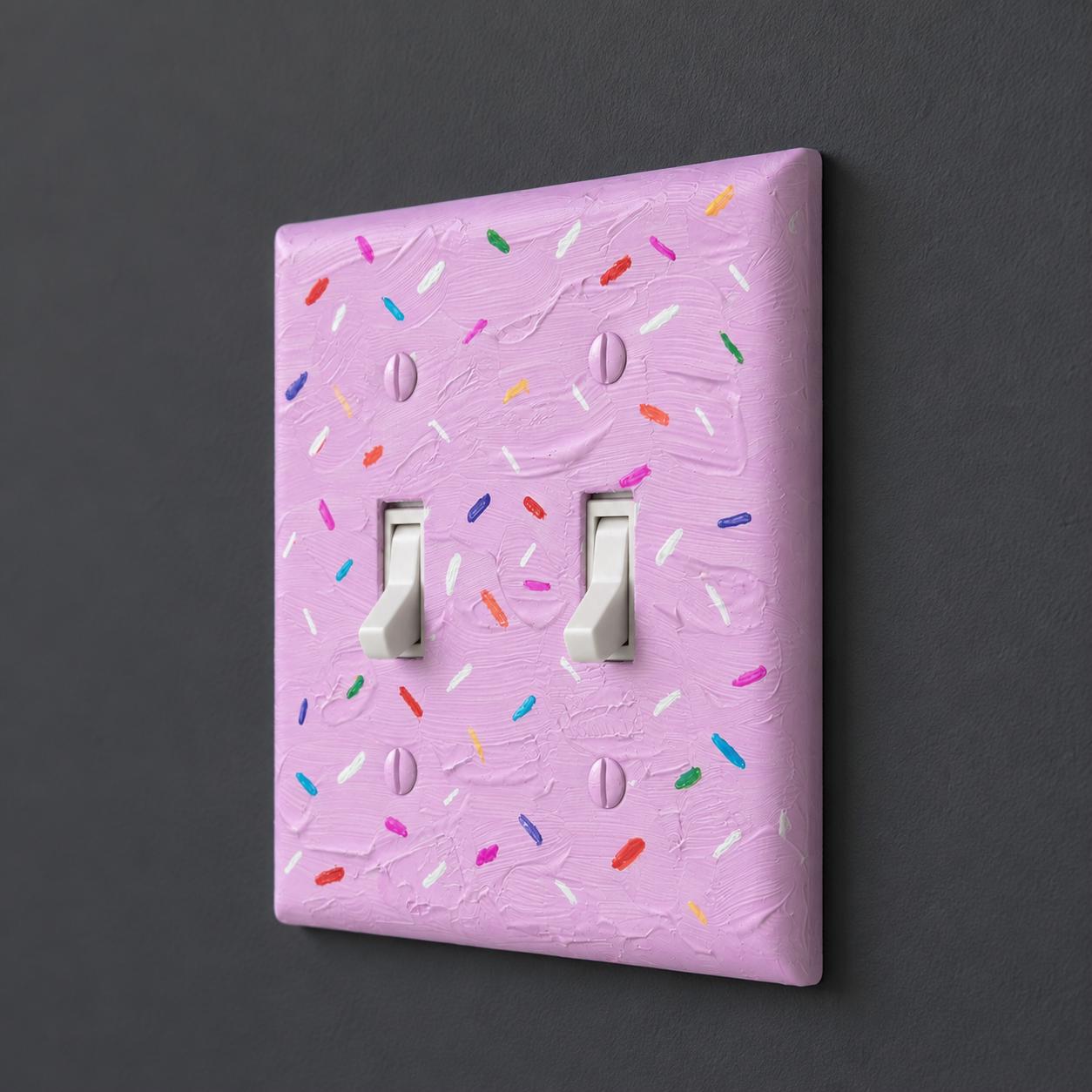 Hand-Painted Birthday Cake Sprinkles Light Switch Plate, Ice Cream Frosting Glazed Donut Outlet Cover