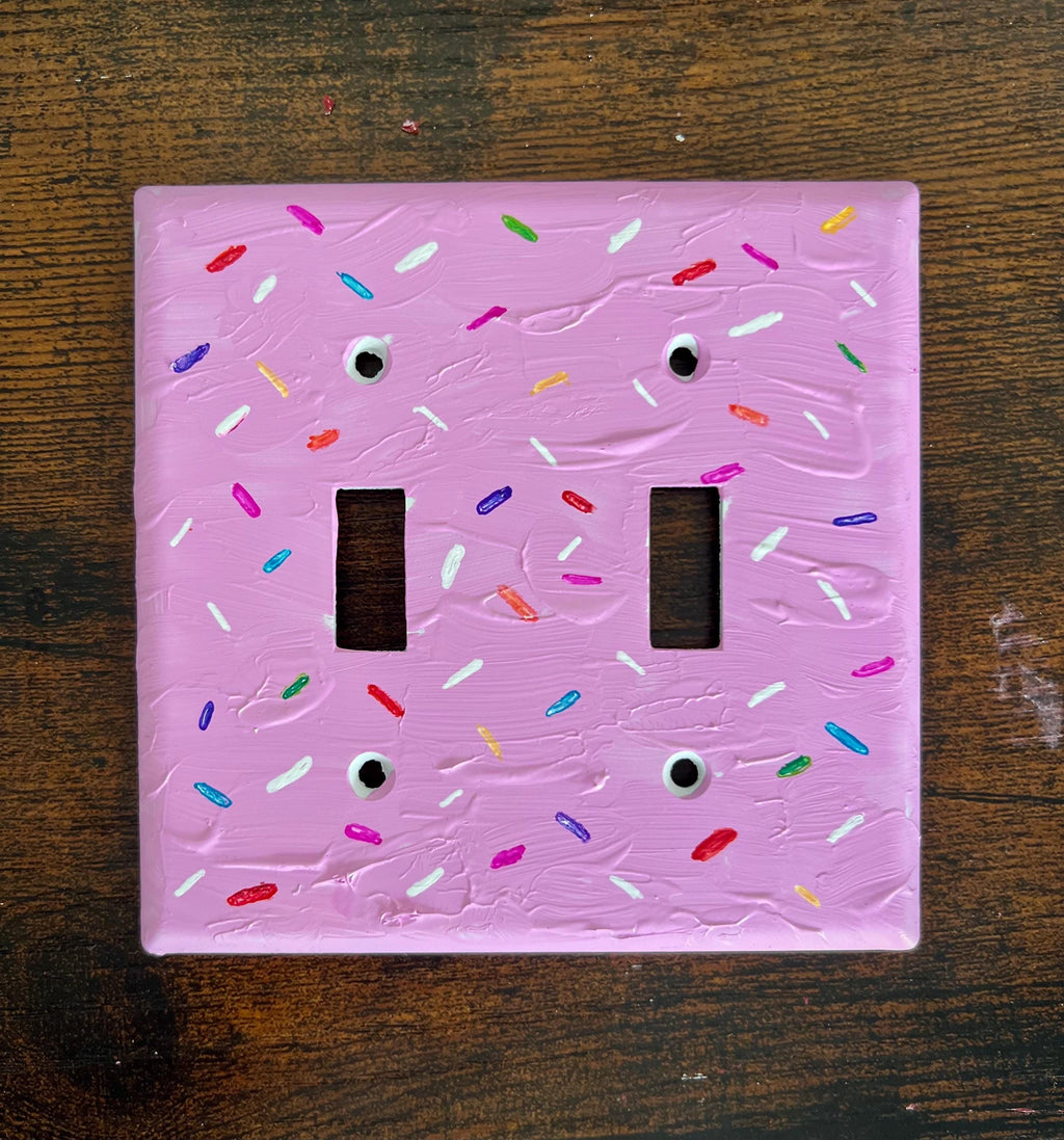 Hand-Painted Birthday Cake Sprinkles Light Switch Plate, Ice Cream Frosting Glazed Donut Outlet Cover