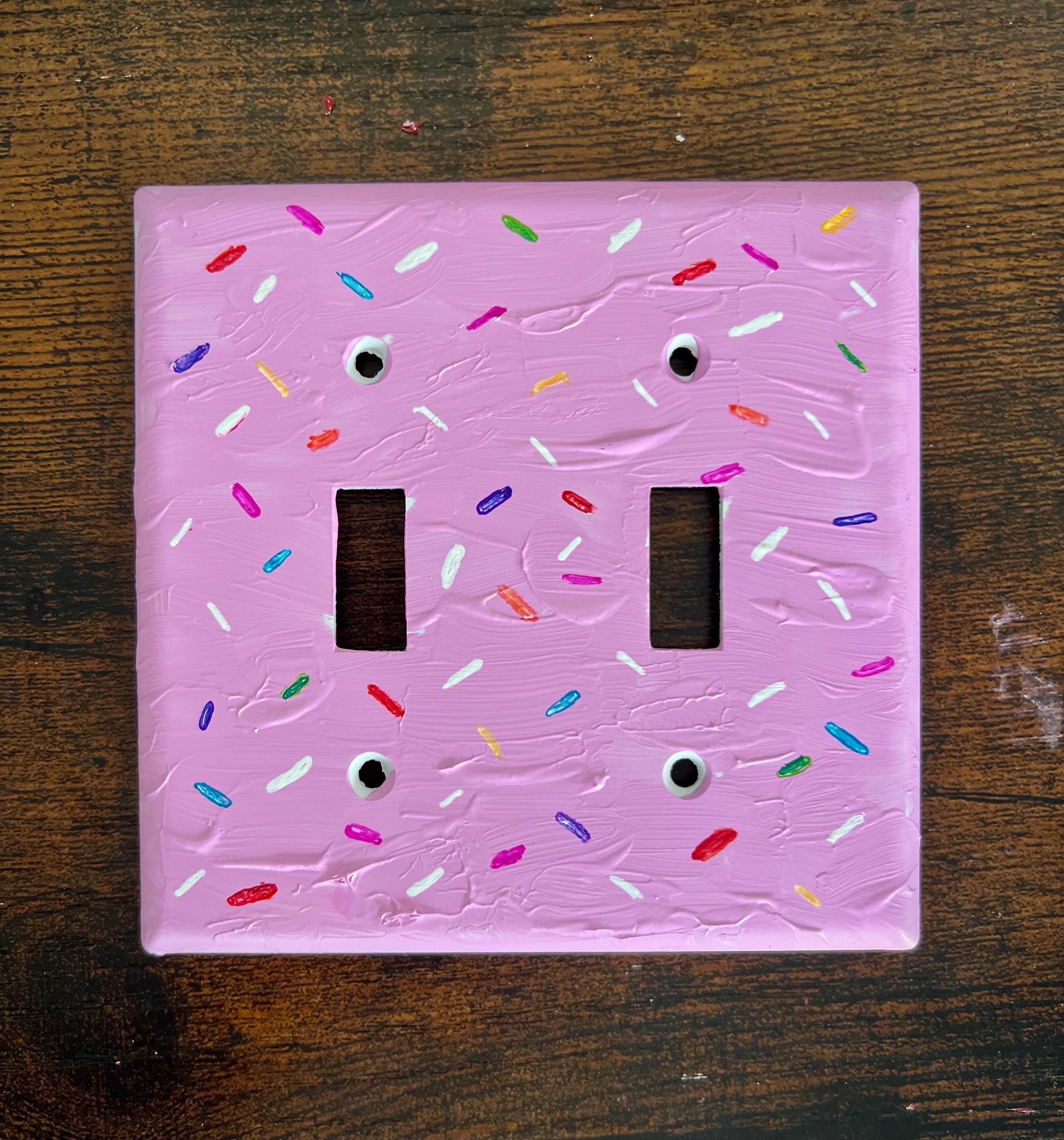 Hand-Painted Birthday Cake Sprinkles Light Switch Plate, Ice Cream Frosting Glazed Donut Outlet Cover