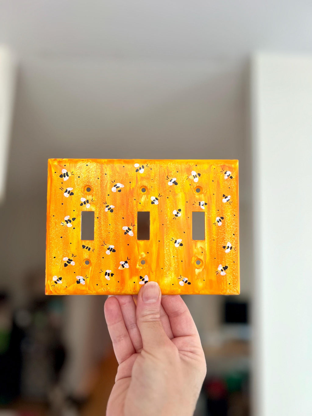 Hand-Painted Yellow Bee Pattern Light Switch Plates, Bumblebee Kitchen Decor, Outlet Cover Wall Art