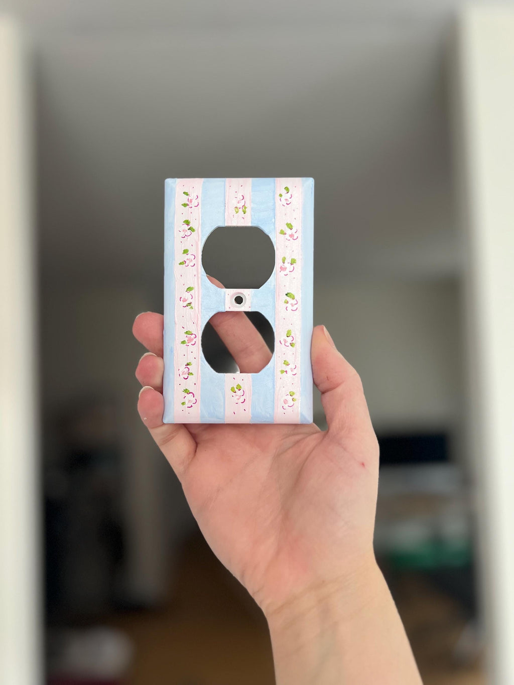 Hand-Painted Flowers Switch Plate, Baby Pink and Light Blue Floral Wall Art, Home Outlet Cover