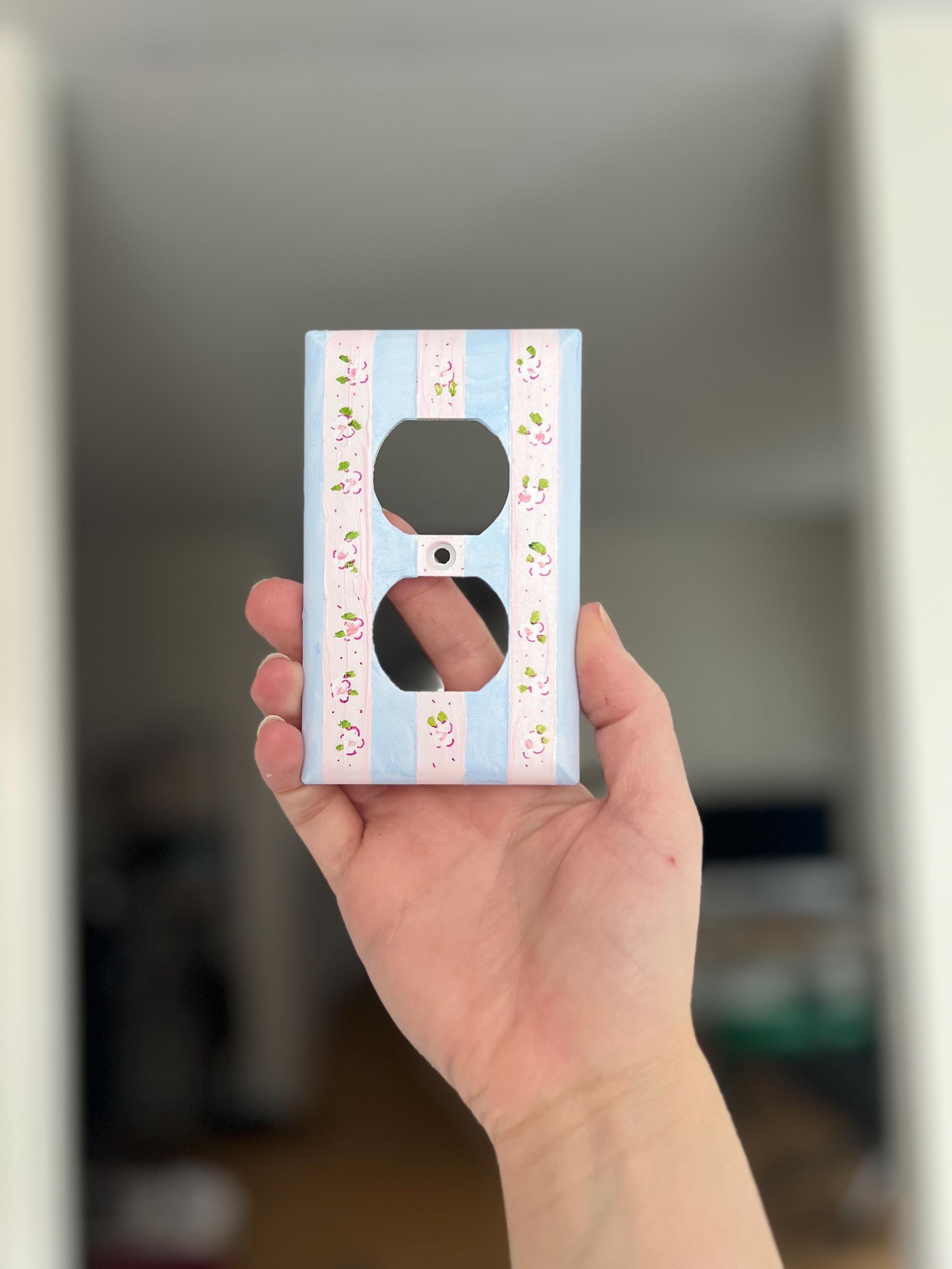 Hand-Painted Flowers Switch Plate, Baby Pink and Light Blue Floral Wall Art, Home Outlet Cover