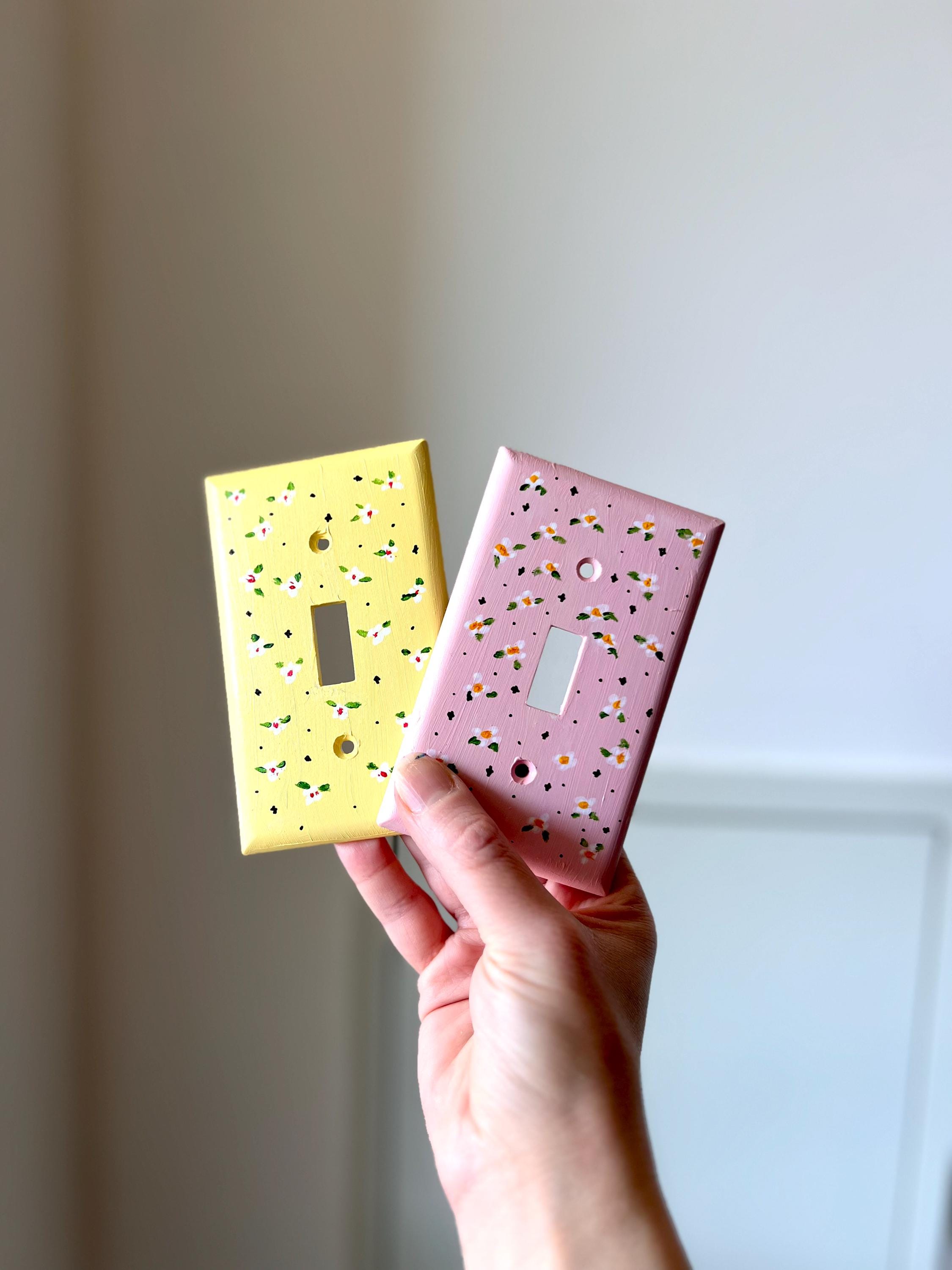 Hand-Painted Floral Light Switch Plate, Cottagecore Yellow Pink Wall Art Outlet Cover