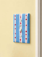 Hand painted Blue Stripes and Red Hearts Light Switch Plate, Nursery Kids Room Unique Outlet Cover