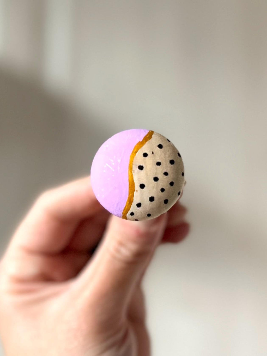 Handpainted Wooden Drawer and Cupboard Door Knob, Lavender and Black Dots with Gold Accent, Modern Farmhouse Cabinet Pulls Ho