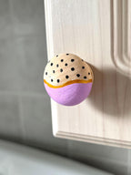 Handpainted Wooden Drawer and Cupboard Door Knob, Lavender and Black Dots with Gold Accent, Modern Farmhouse Cabinet Pulls Ho
