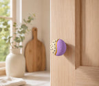 Handpainted Wooden Drawer and Cupboard Door Knob, Lavender and Black Dots with Gold Accent, Modern Farmhouse Cabinet Pulls Ho