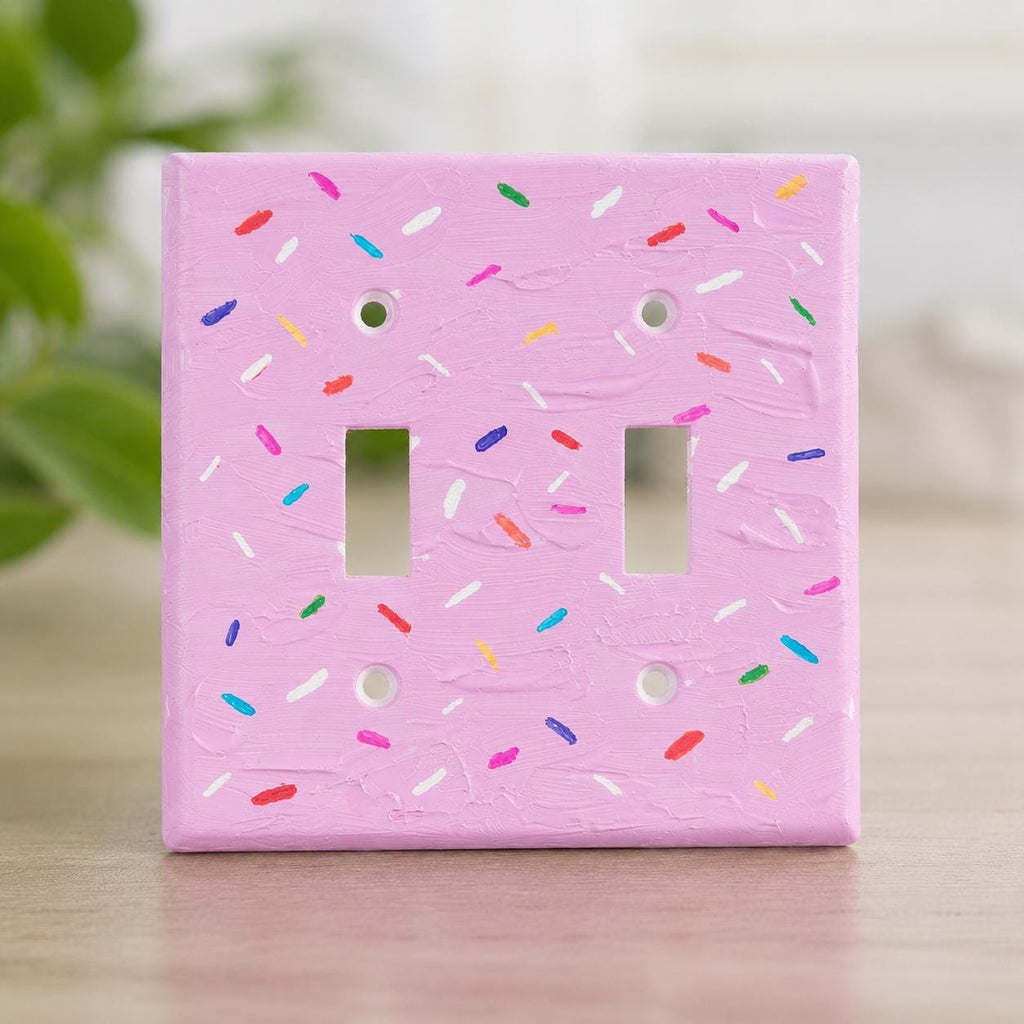 Hand-Painted Birthday Cake Sprinkles Light Switch Plate, Ice Cream Frosting Glazed Donut Outlet Cover