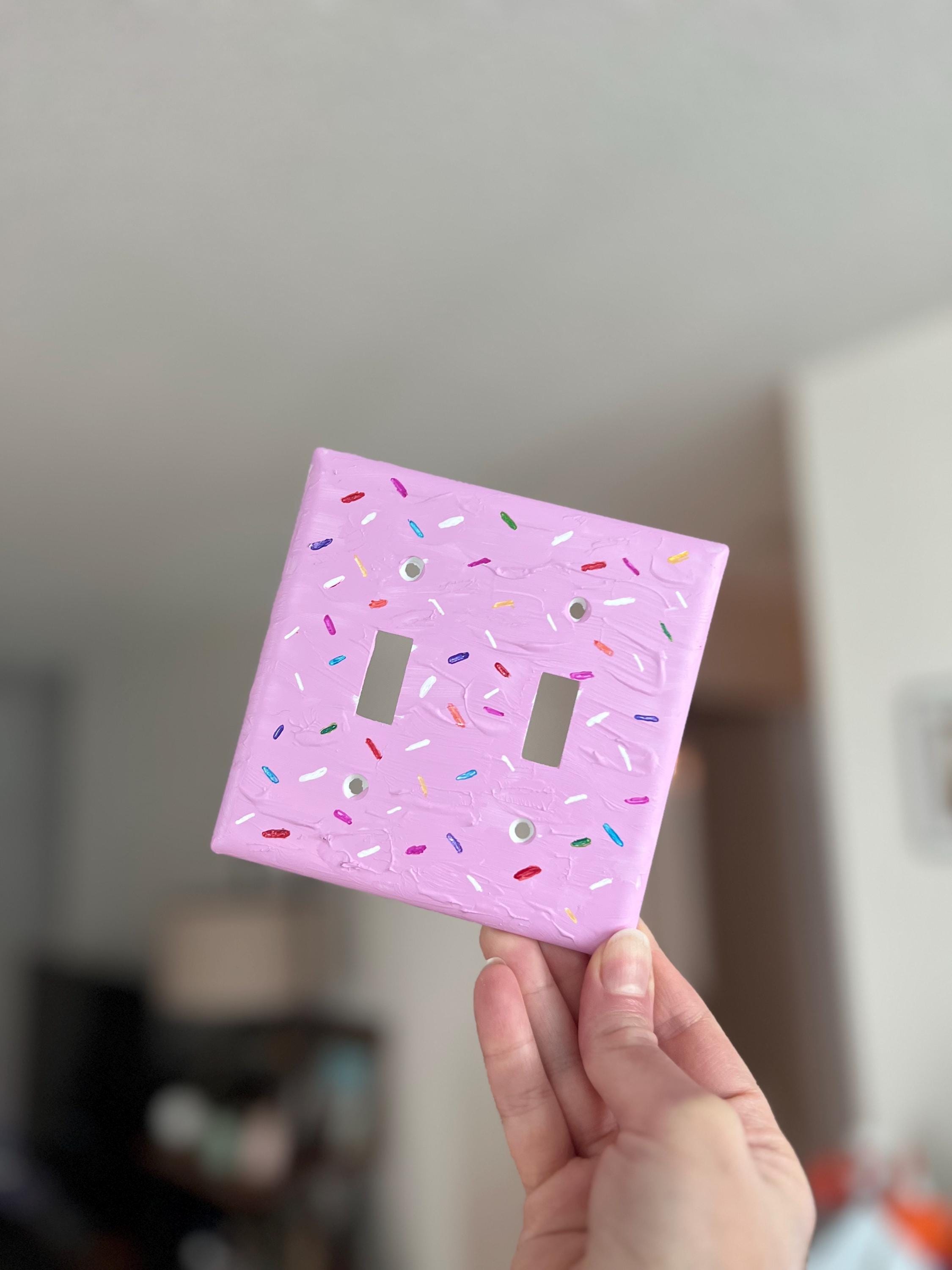 Hand-Painted Birthday Cake Sprinkles Light Switch Plate, Ice Cream Frosting Glazed Donut Outlet Cover