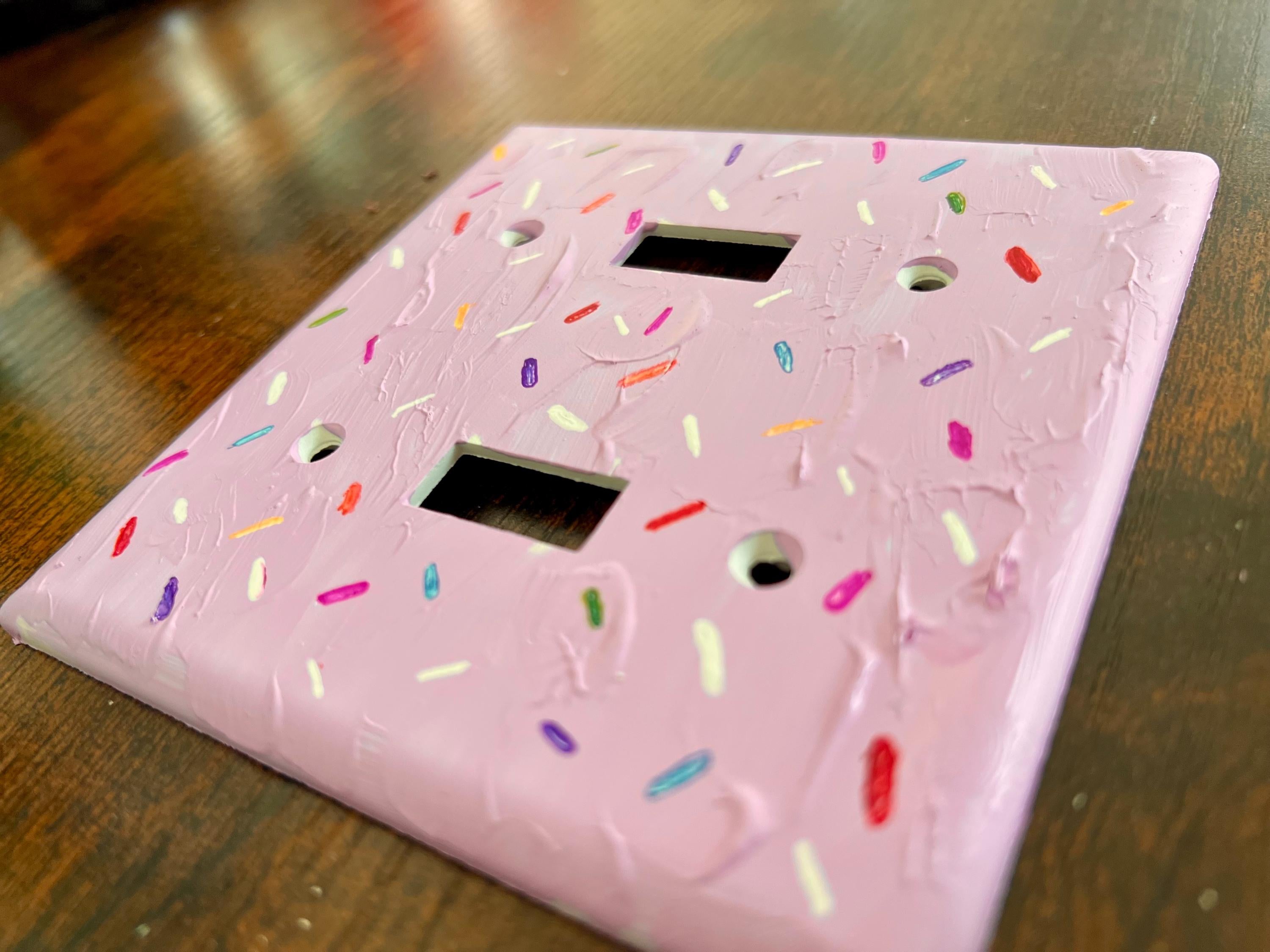 Hand-Painted Birthday Cake Sprinkles Light Switch Plate, Ice Cream Frosting Glazed Donut Outlet Cover