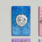 Hand-Painted Moon Balloon Light Switch Plates, Kids Nursery Blue Wall Art, Cute Space Theme Outlet Cover