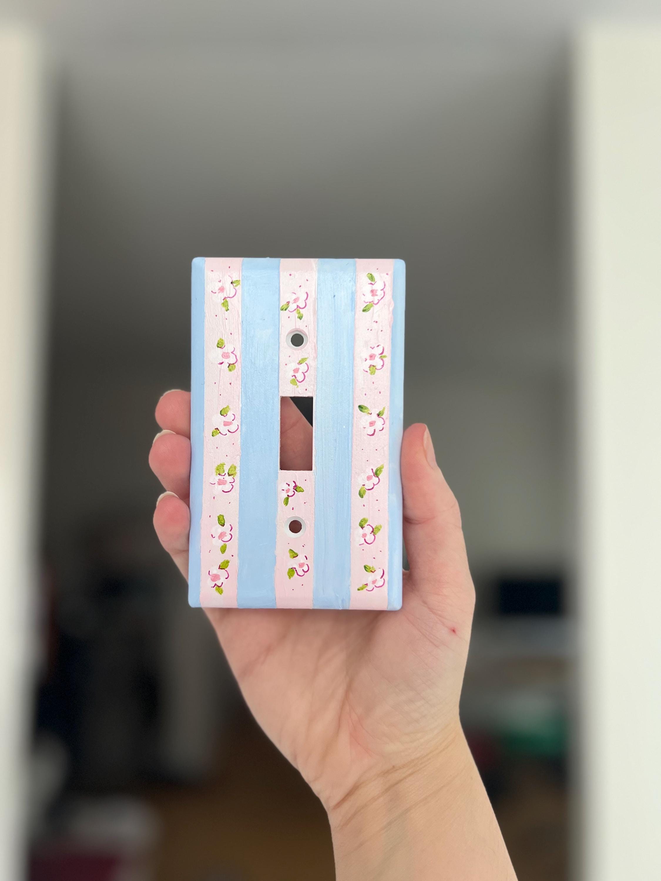 Hand-Painted Flowers Switch Plate, Baby Pink and Light Blue Floral Wall Art, Home Outlet Cover