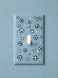 Hand-Painted Soccer Football Light Switch Plate, Blue Kids Bedroom Sports Wall Outlet Cover Art