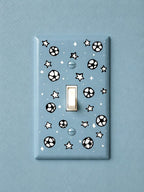 Hand-Painted Soccer Football Light Switch Plate, Blue Kids Bedroom Sports Wall Outlet Cover Art