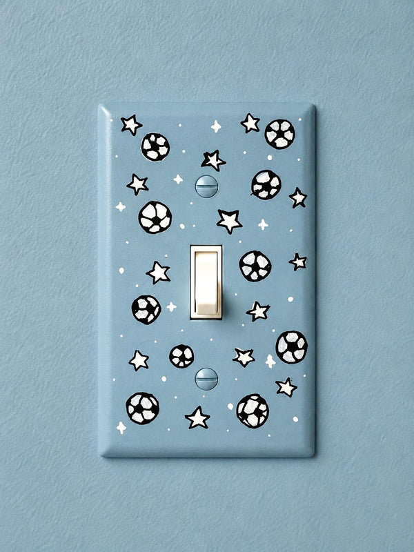 Hand-Painted Soccer Football Light Switch Plate, Blue Kids Bedroom Sports Wall Outlet Cover Art
