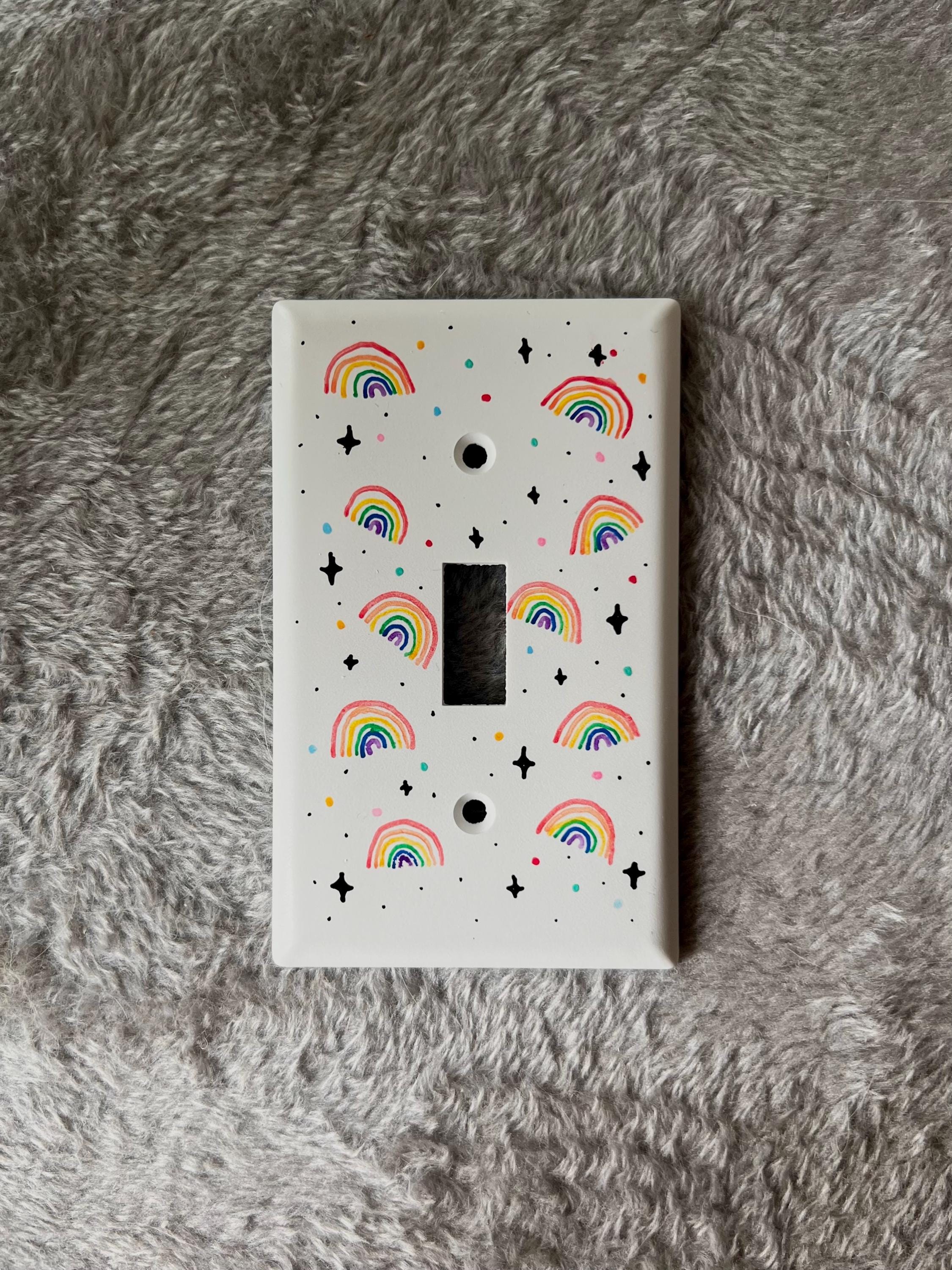 Hand-Painted Rainbow Light Switch Plate, Colorful Wall Outlet Cover Art