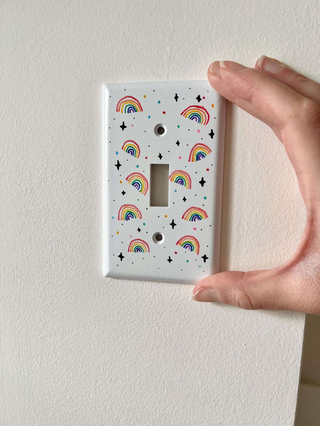 Hand-Painted Rainbow Light Switch Plate, Colorful Wall Outlet Cover Art