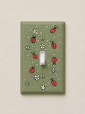 Hand-Painted Ladybug and Daisies Light Switch Plates, Olive Green Background, Nature Kitchen Decor, Outlet Cover Wall Art
