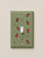 Hand-Painted Ladybug and Daisies Light Switch Plates, Olive Green Background, Nature Kitchen Decor, Outlet Cover Wall Art