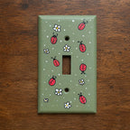 Hand-Painted Ladybug and Daisies Light Switch Plates, Olive Green Background, Nature Kitchen Decor, Outlet Cover Wall Art