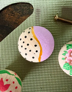 Handpainted Wooden Drawer and Cupboard Door Knob, Lavender and Black Dots with Gold Accent, Modern Farmhouse Cabinet Pulls Ho
