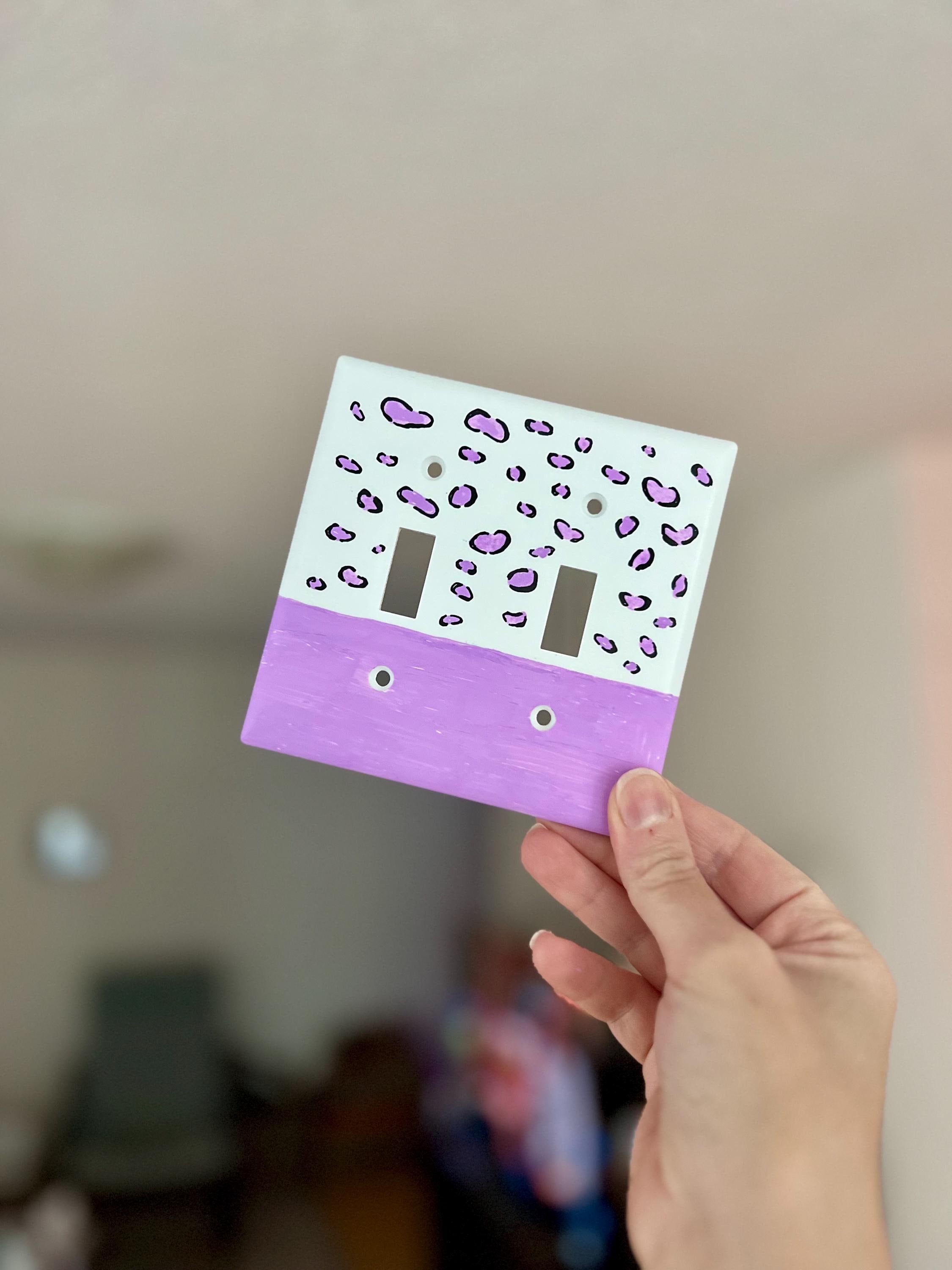 Hand-Painted Leopard Pattern Light Switch Plate, Purple Modern Pastel Cheetah Spots Outlet Wall Art