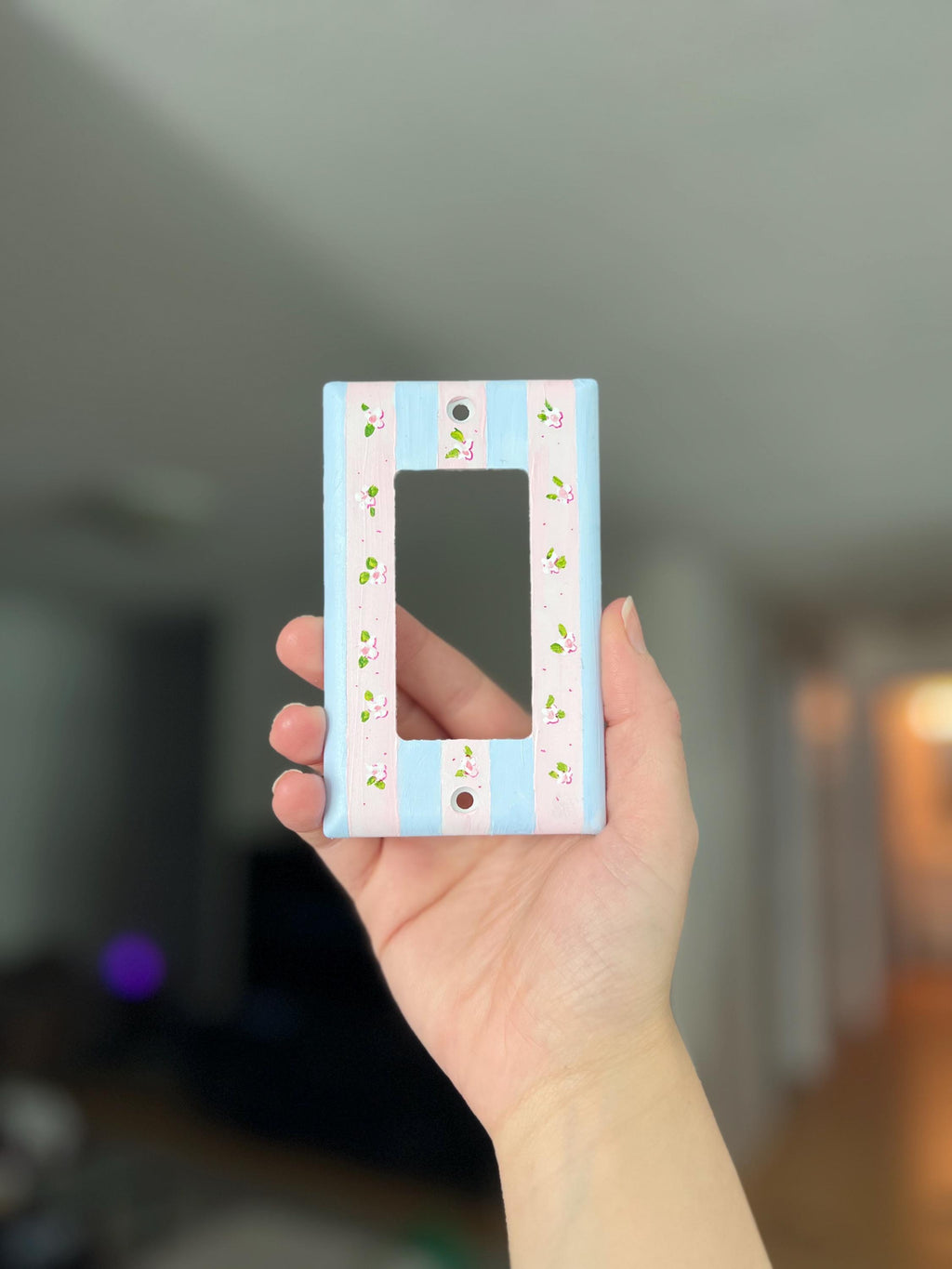 Hand-Painted Flowers Switch Plate, Baby Pink and Light Blue Floral Wall Art, Home Outlet Cover