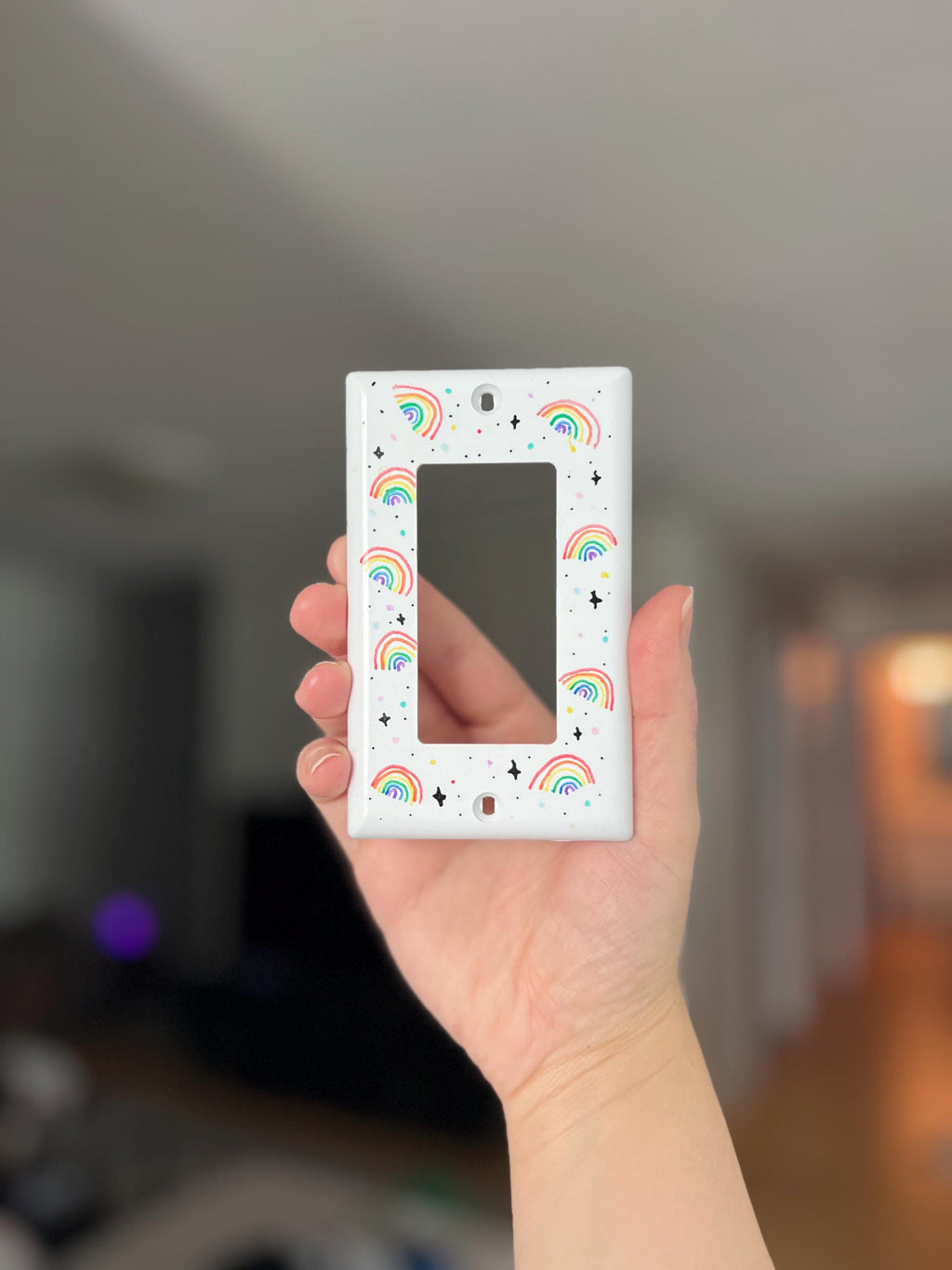 Hand-Painted Rainbow Light Switch Plate, Colorful Wall Outlet Cover Art