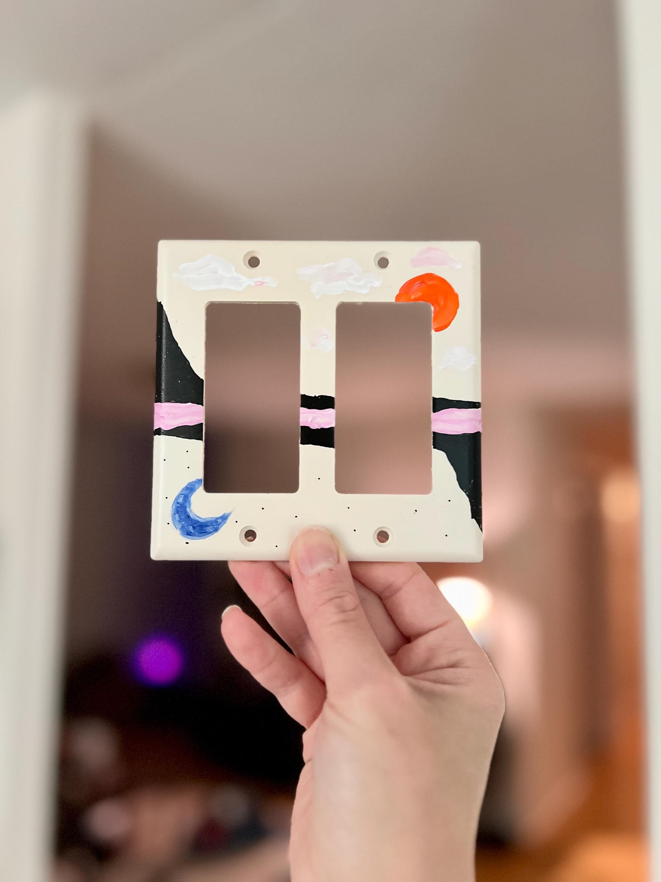 Unique Hand Painted Modern Sun and Moon Switch Plate Cover