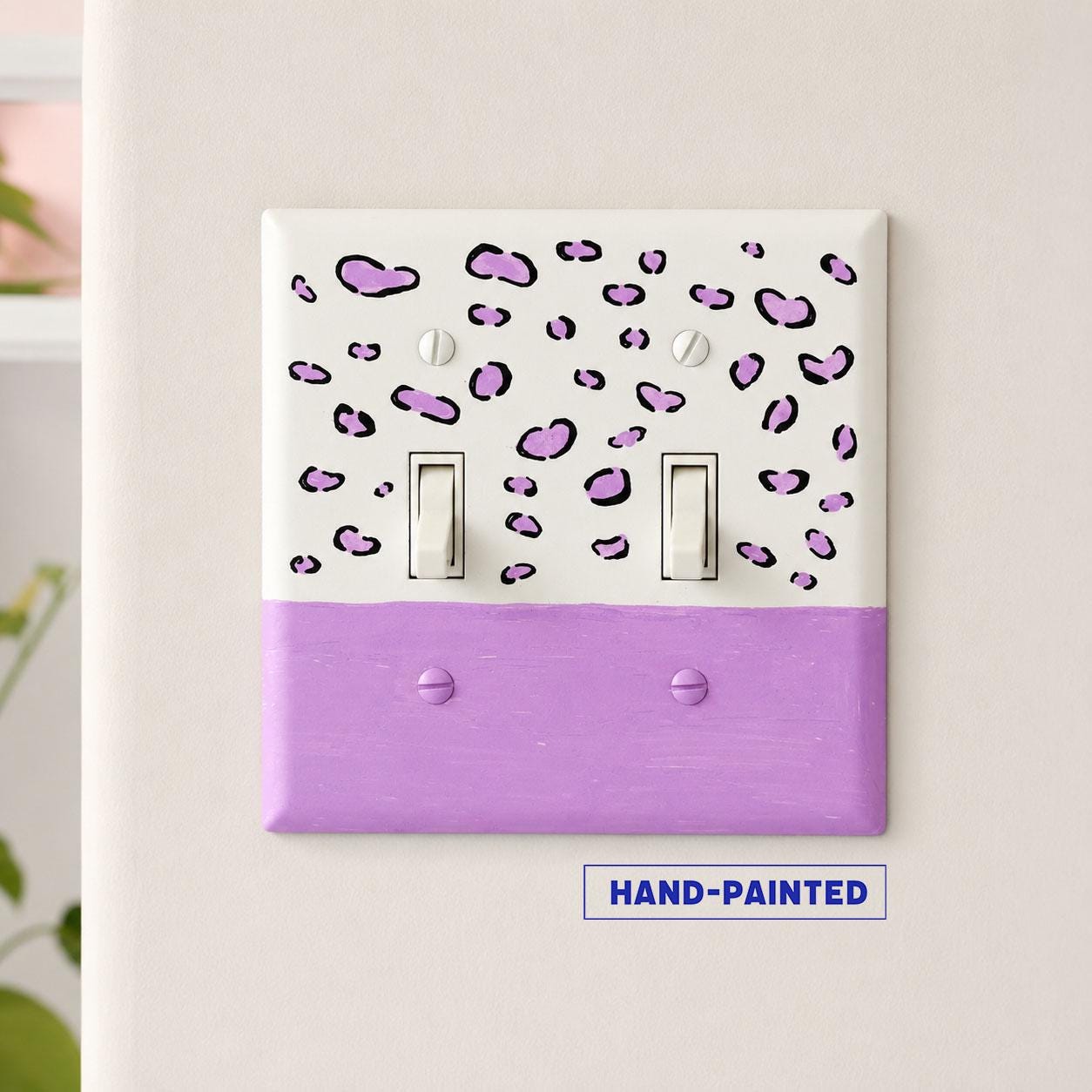 Hand-Painted Leopard Pattern Light Switch Plate, Purple Modern Pastel Cheetah Spots Outlet Wall Art