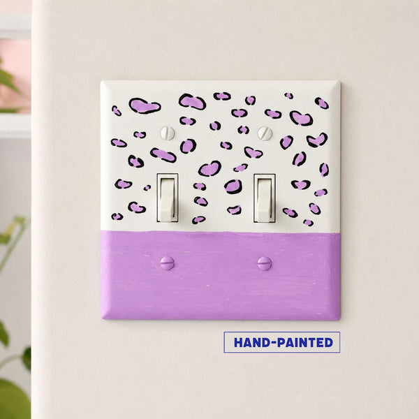 Hand-Painted Leopard Pattern Light Switch Plate, Purple Modern Pastel Cheetah Spots Outlet Wall Art