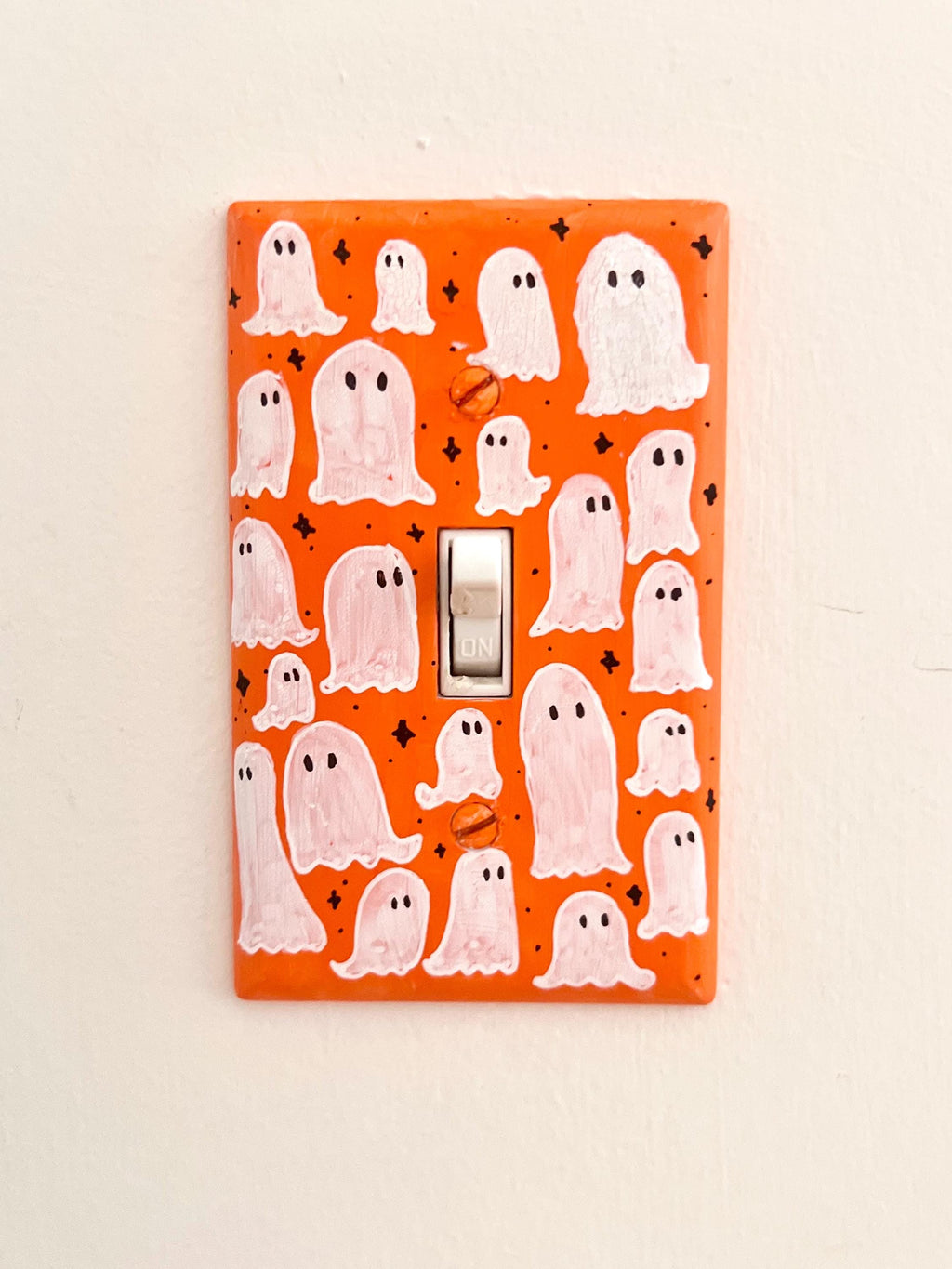 Hand-Painted Ghost Halloween Light Switch Plate, Orange Spooky Decor