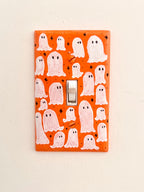 Hand-Painted Ghost Halloween Light Switch Plate, Orange Spooky Decor