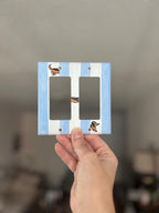 Hand-Painted Dachshund Dog Light Switch Plate, Blue Stripes Unique Wall Art, Home Outlet Cover