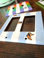 Hand-Painted Dachshund Dog Light Switch Plate, Blue Stripes Unique Wall Art, Home Outlet Cover