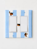 Hand-Painted Dachshund Dog Light Switch Plate, Blue Stripes Unique Wall Art, Home Outlet Cover