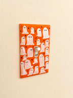 Hand-Painted Ghost Halloween Light Switch Plate, Orange Spooky Decor