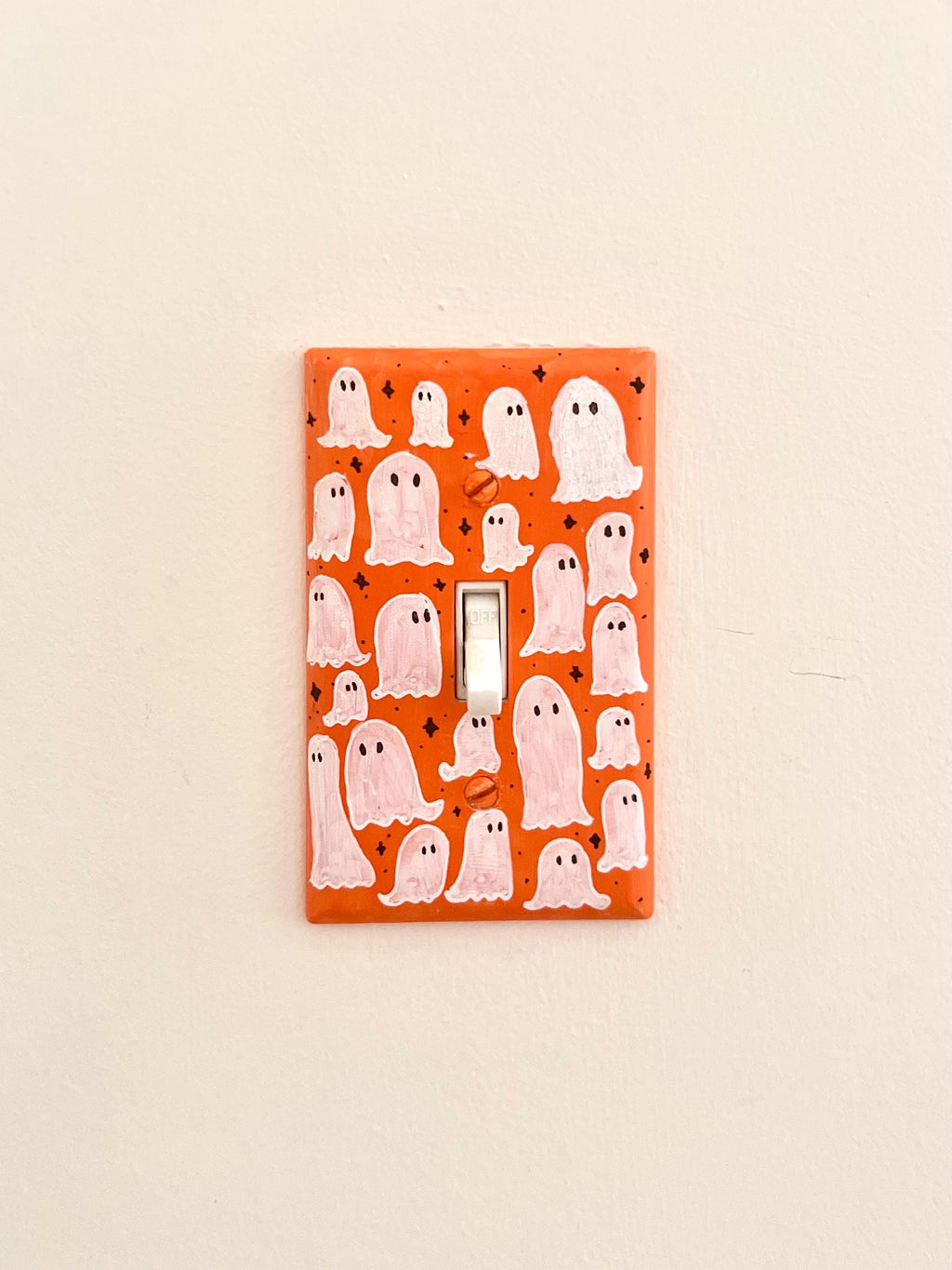 Hand-Painted Ghost Halloween Light Switch Plate, Orange Spooky Decor