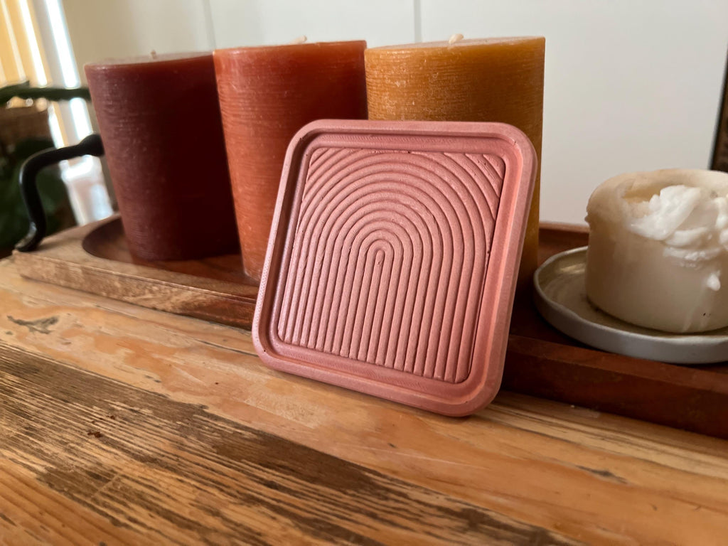 Handmade Coasters with Arch Accent, Dusty Rose, Sage  Green, eco-resin drinkware, Textured Minimalist Home Decor