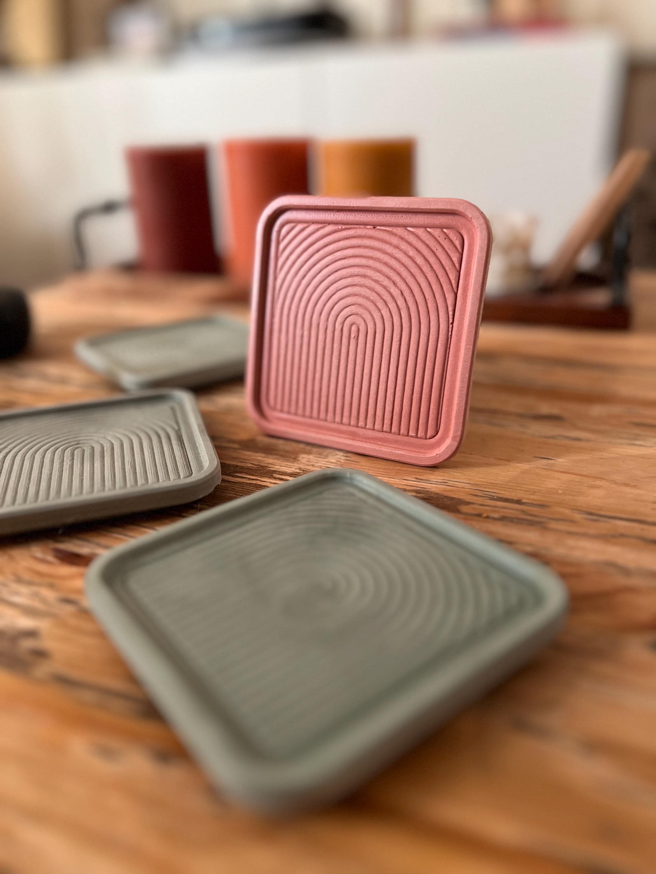 Handmade Coasters with Arch Accent, Dusty Rose, Sage  Green, eco-resin drinkware, Textured Minimalist Home Decor