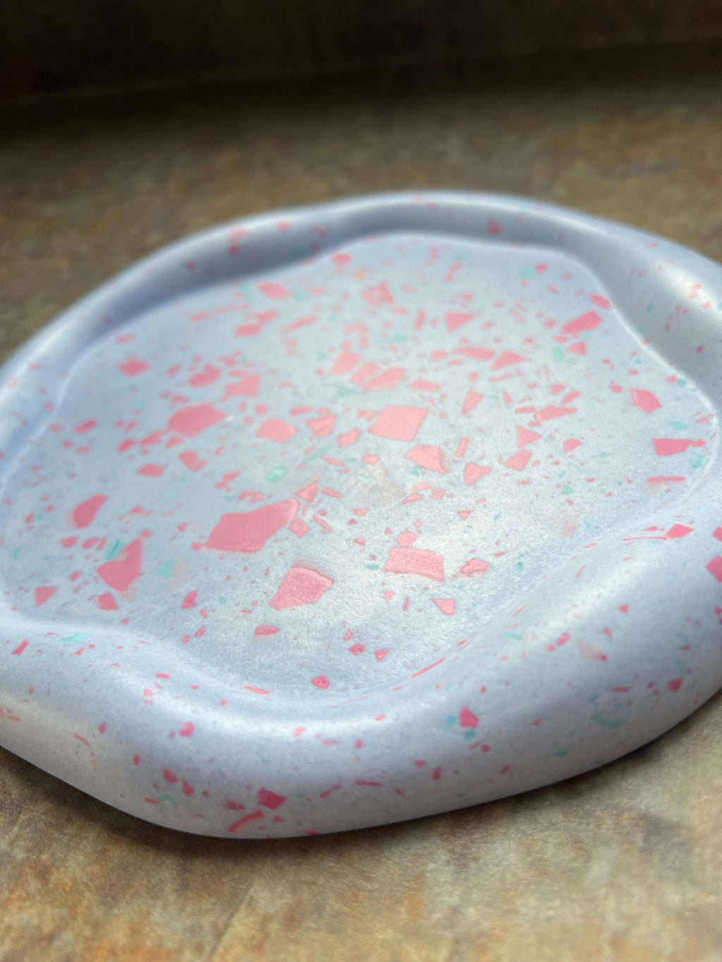 Handmade Terrazzo Irregular Tray, Periwinkle Blue and Pink, One Of A Kind Modern Home Decor