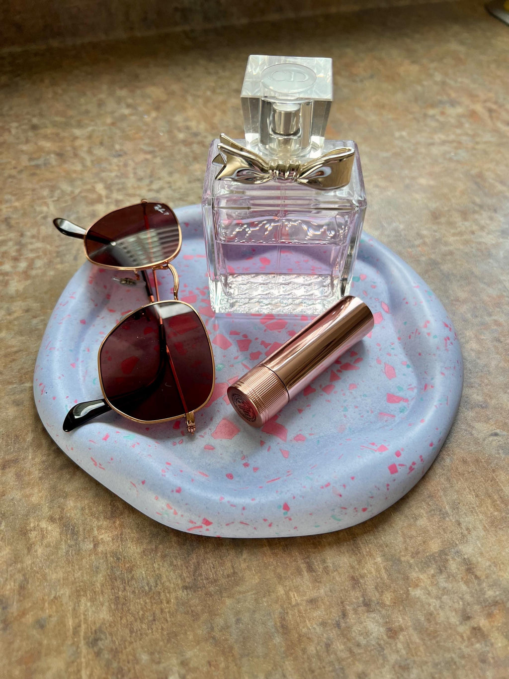 Handmade Terrazzo Irregular Tray, Periwinkle Blue and Pink, One Of A Kind Modern Home Decor