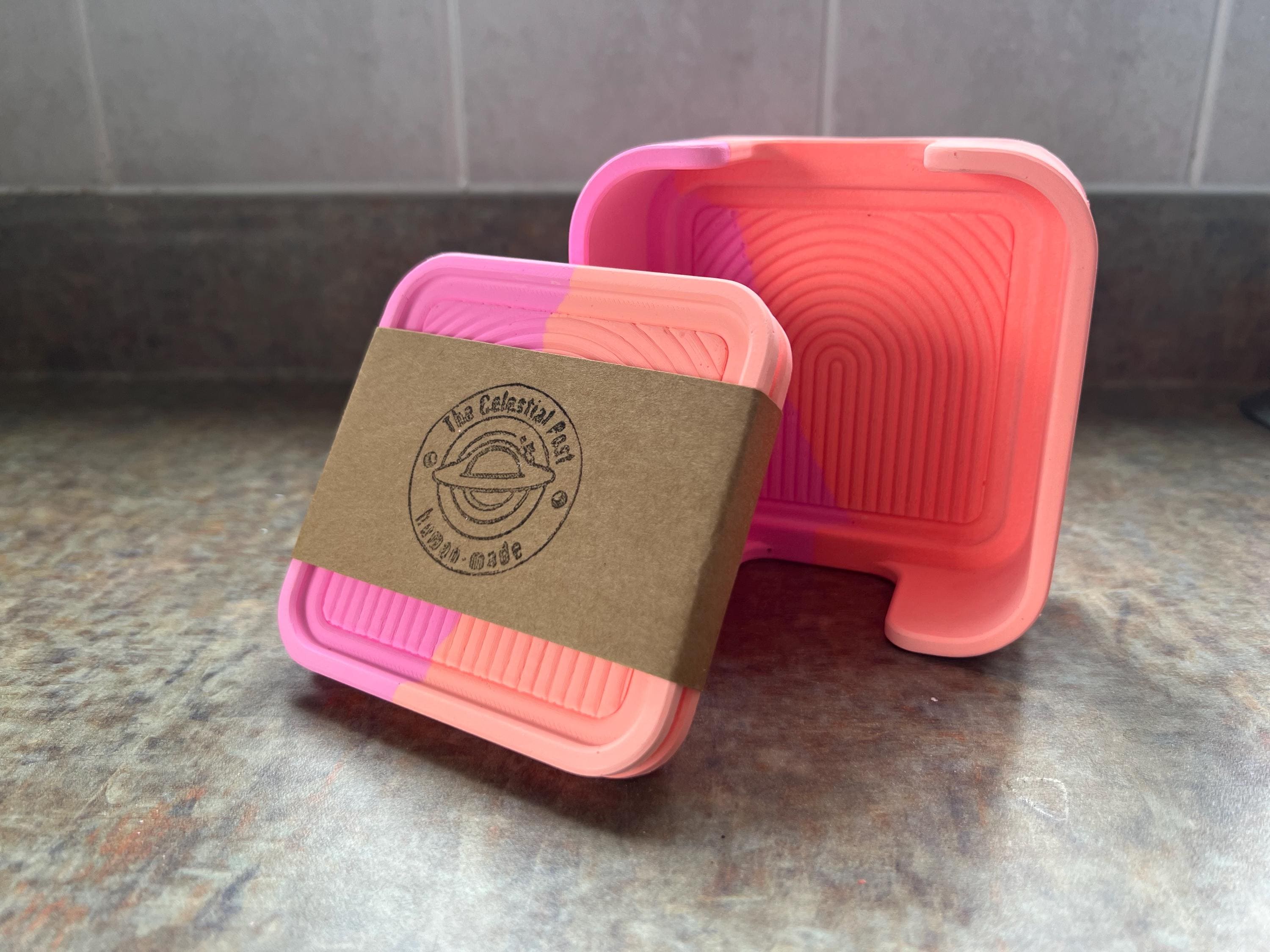 Handmade Coasters with Arch Accent, Bright Orange and Pink, eco-resin drinkware, Textured Minimalist Home Decor
