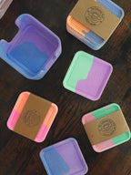 Handmade Coasters with Arch Accent, Bright Orange and Pink, eco-resin drinkware, Textured Minimalist Home Decor