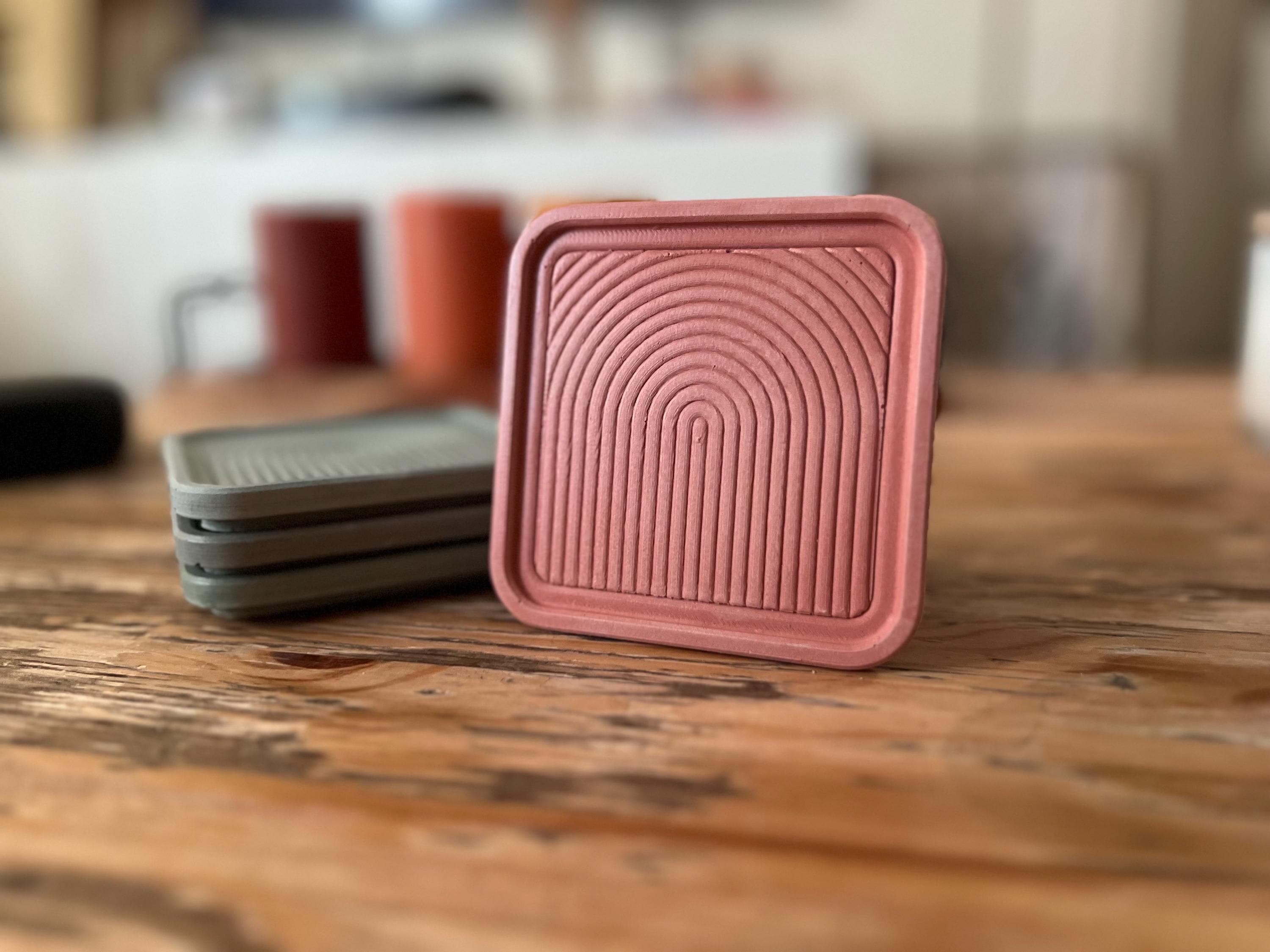 Handmade Coasters with Arch Accent, Dusty Rose, Sage  Green, eco-resin drinkware, Textured Minimalist Home Decor