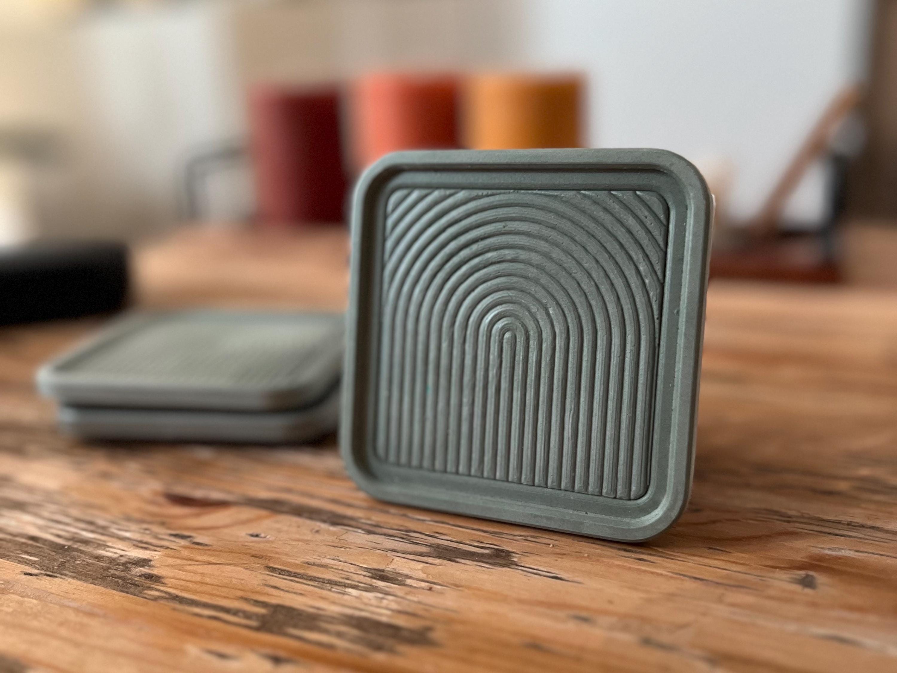 Handmade Coasters with Arch Accent, Dusty Rose, Sage  Green, eco-resin drinkware, Textured Minimalist Home Decor